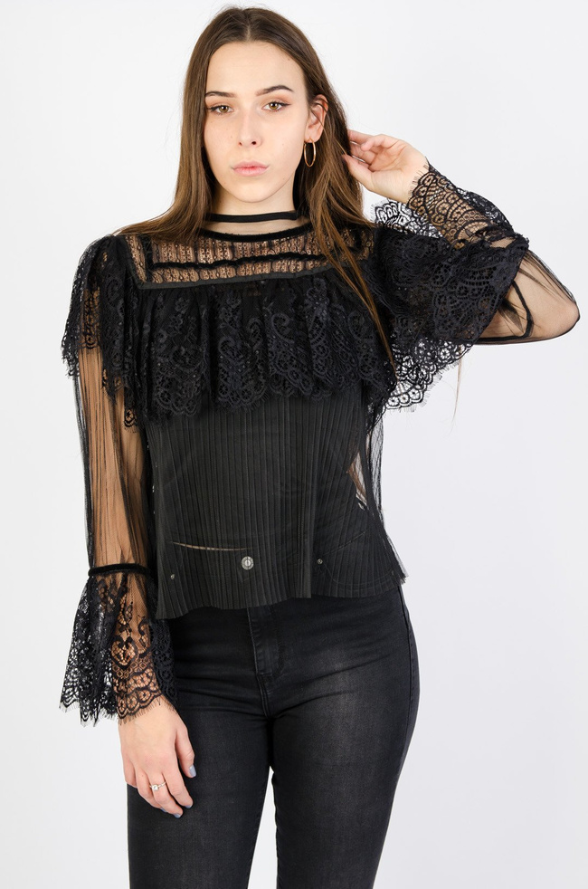 CZARNA BLUZKA Z KORONKI