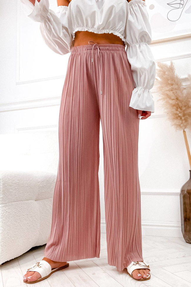 RÓŻOWE SPODNIE Z SZEROKIMI PLISOWANYMI NOGAWKAMI-WYSOKI STAN