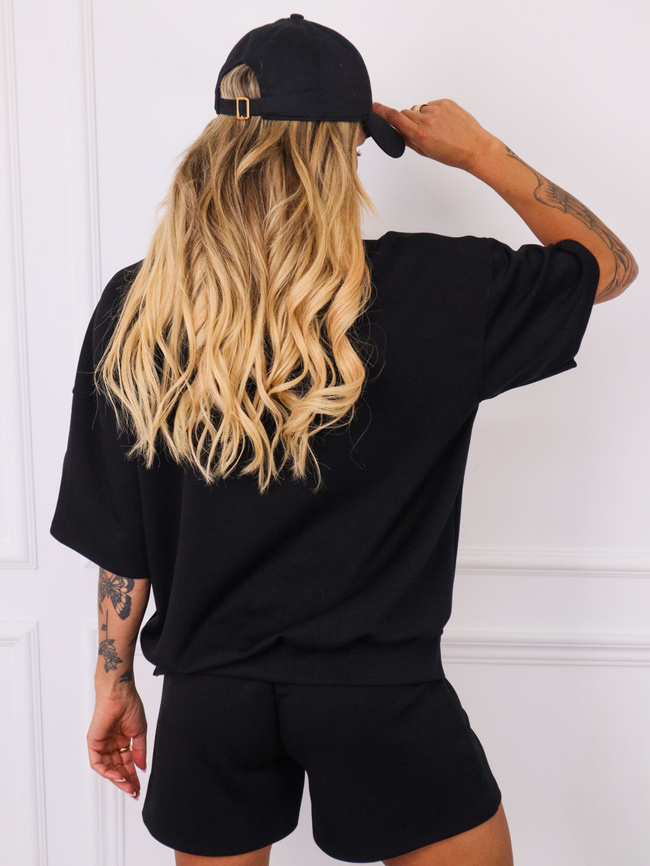 KOMPLET SZORTY+ T-SHIRT Z NASZYWKĄ- CZARNY