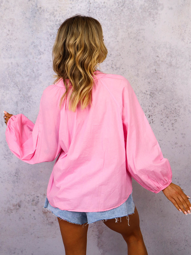 BLUZKA KOSZULOWA Z OZDOBNYM HAFTEM- RÓŻOWA