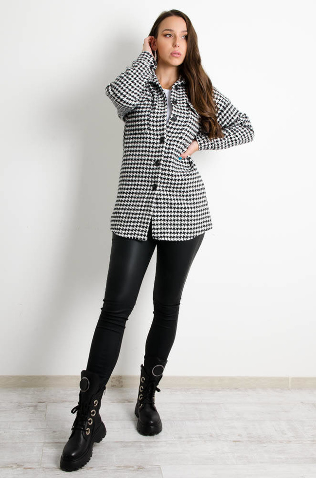 KURTKA KOSZULOWA W PEPITKĘ ZAPINANA NA GUZIKI