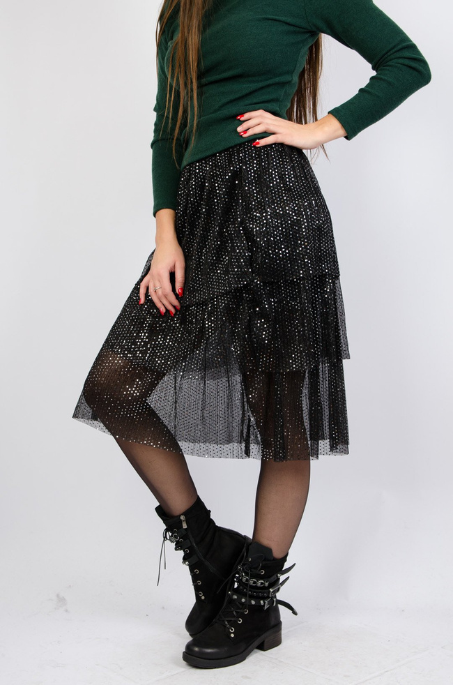 CZARNO-SREBRNA TIULOWA SPÓDNICA