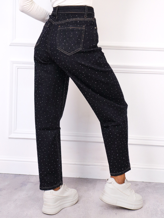 SPODNIE JEANSOWE BALLOON ZDOBIONE CYRKONIAMI- GRANATOWE