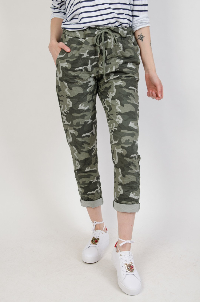 Zielono-srebrne spodnie moro