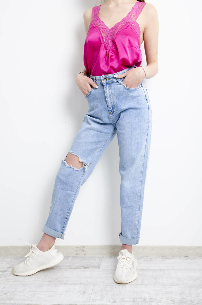 SPODNIE JEANSOWE MOM FIT Z ROZCIĘCIEM NA KOLANIE
