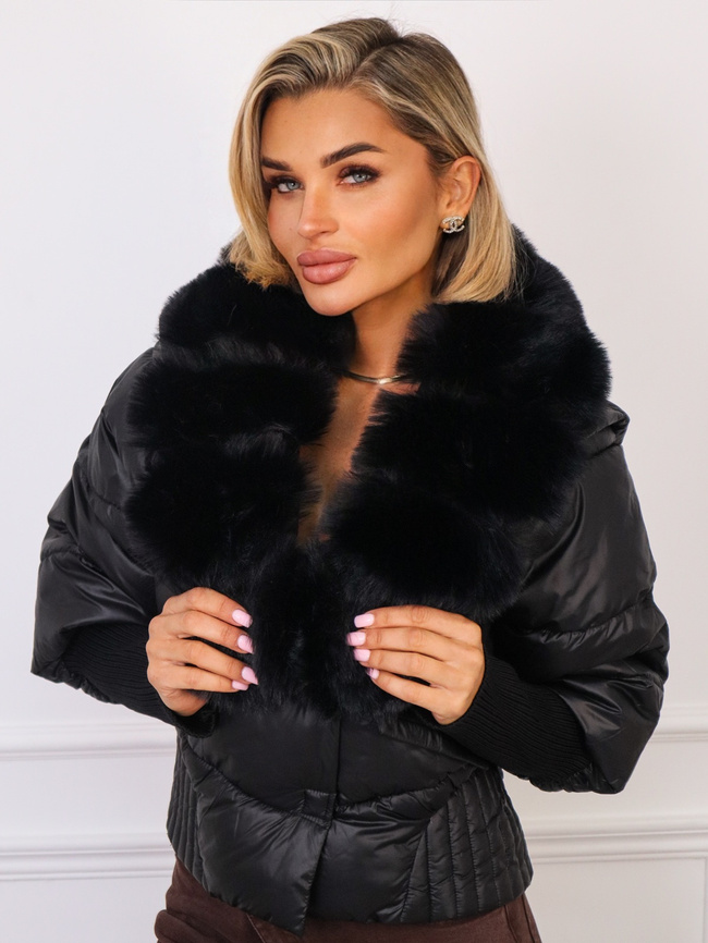 KURTKA KRÓTKA Z ODPINANYM FUTERKIEM- CZARNA