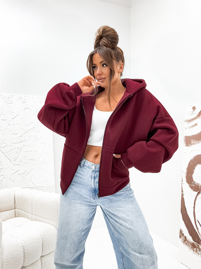 BLUZA Z KAPTUREM OVERSIZE- BORDOWA