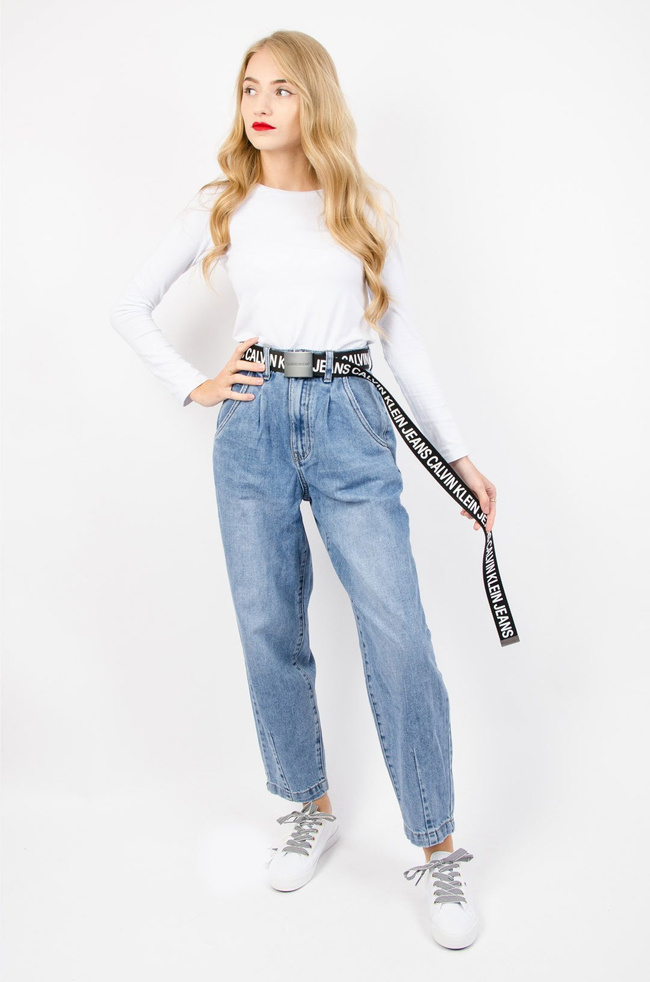 GRANATOWE SPODNIE JEANSOWE TYPU BALLOON JEANS Z WYSOKIM STANEM