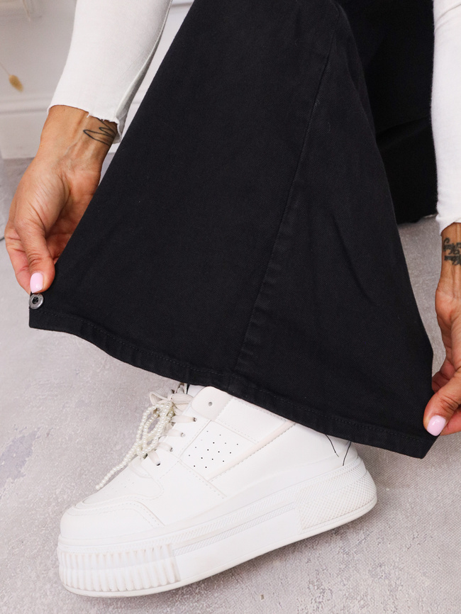 SPODNIE JEANSOWE BAGGY Z NAGAWKĄ ZAPINANĄ NA ZATRZASK-CZARNE