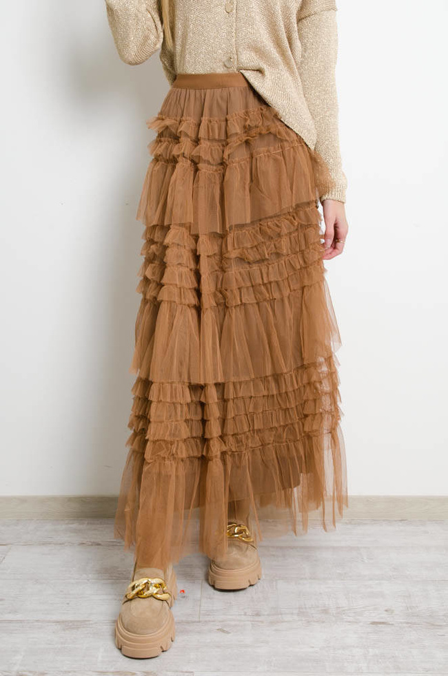 DŁUGA BRĄZOWA SPÓDNICA TIULOWA