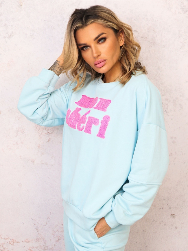 KOMPLET DRESOWY BLUZA Z NAPISEM+ SPODNIE- NIEBIESKI