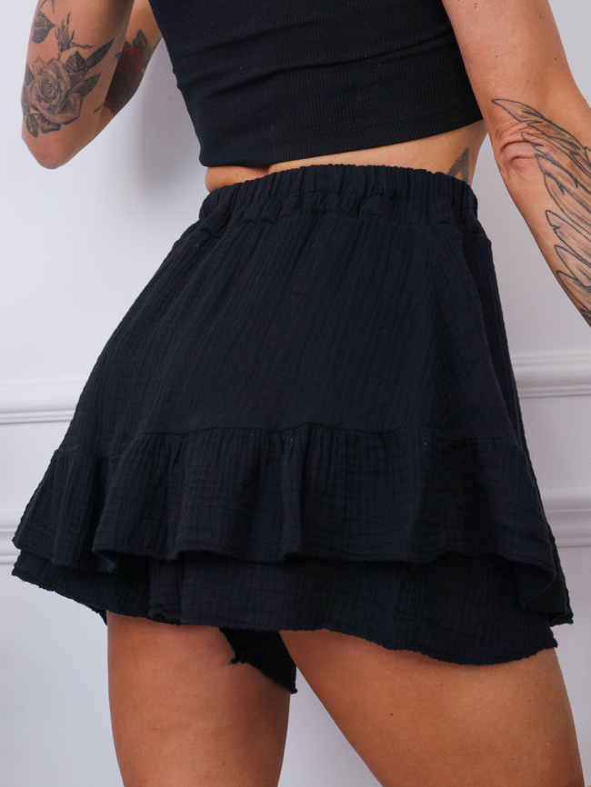 SPÓDNICO-SPODENKI MUŚLINOWE Z FALBANAMI- CZARNE