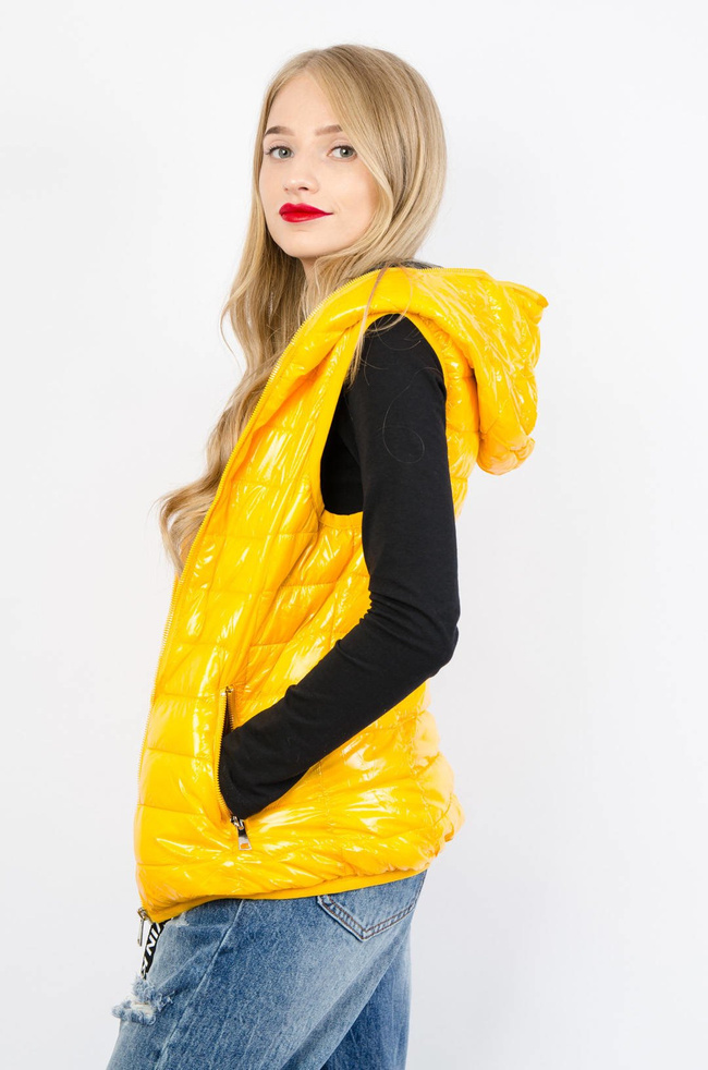 ŻÓŁTA BŁYSZCZĄCA KAMIZELKA Z KAPTUREM 