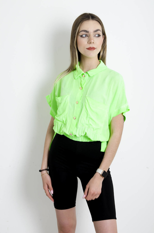 BLUZKA KOSZULOWA Z KIESZENIAMI - ZIELONA