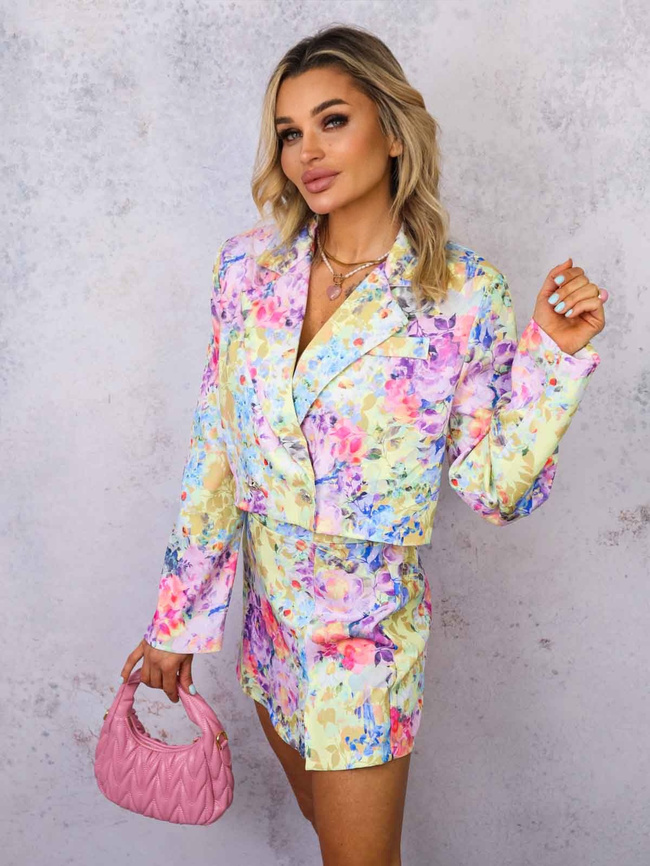 KOMPLET W KOLOROWE KWIATY MARYNARKA+ SPÓDNICO-SPODENKI