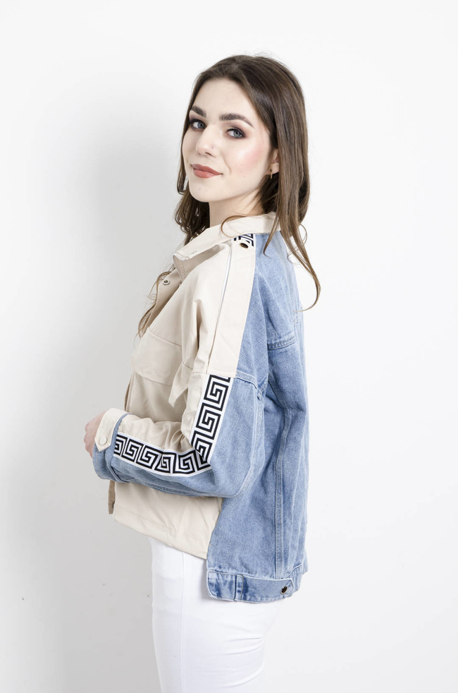 KURTKA BEŻOWA Z ŁĄCZONYCH MATERIAŁÓW