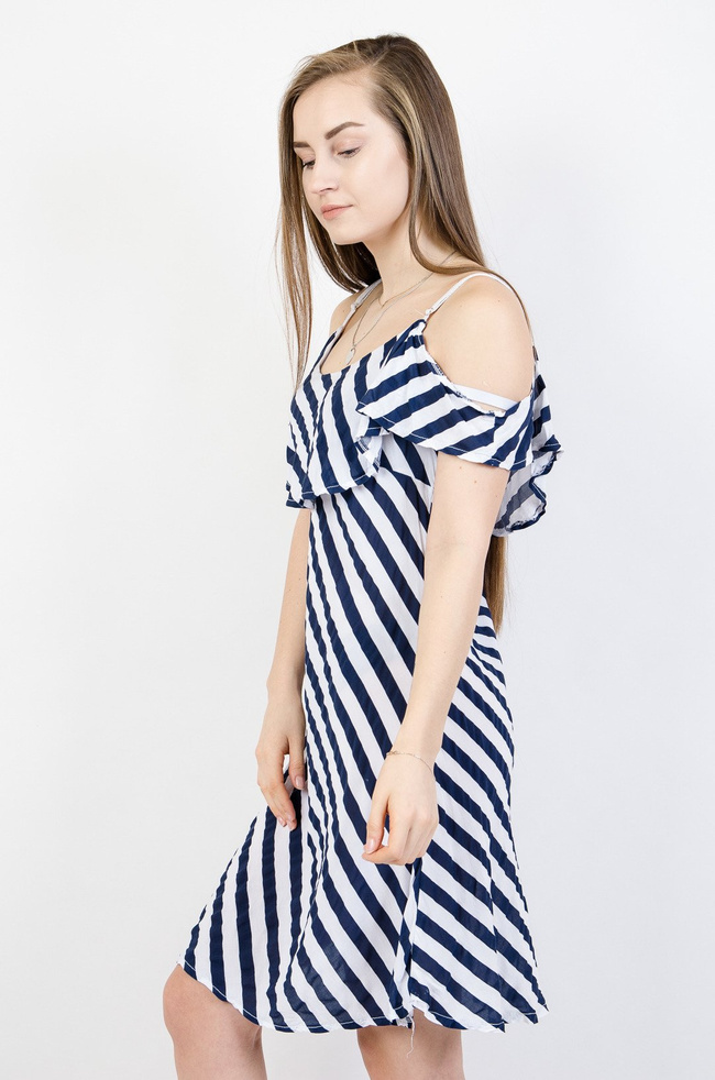 Sukienka w biało-granatowe pasy na ramiączka