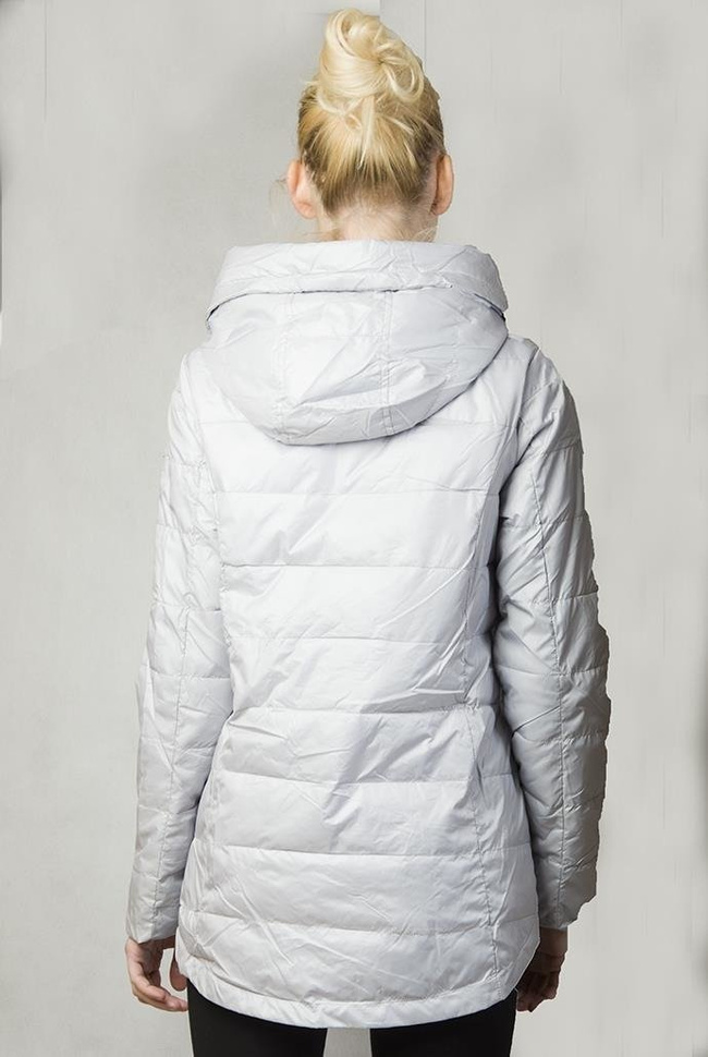 Asymetryczna szara kurtka z kapturem zapinana na zamek