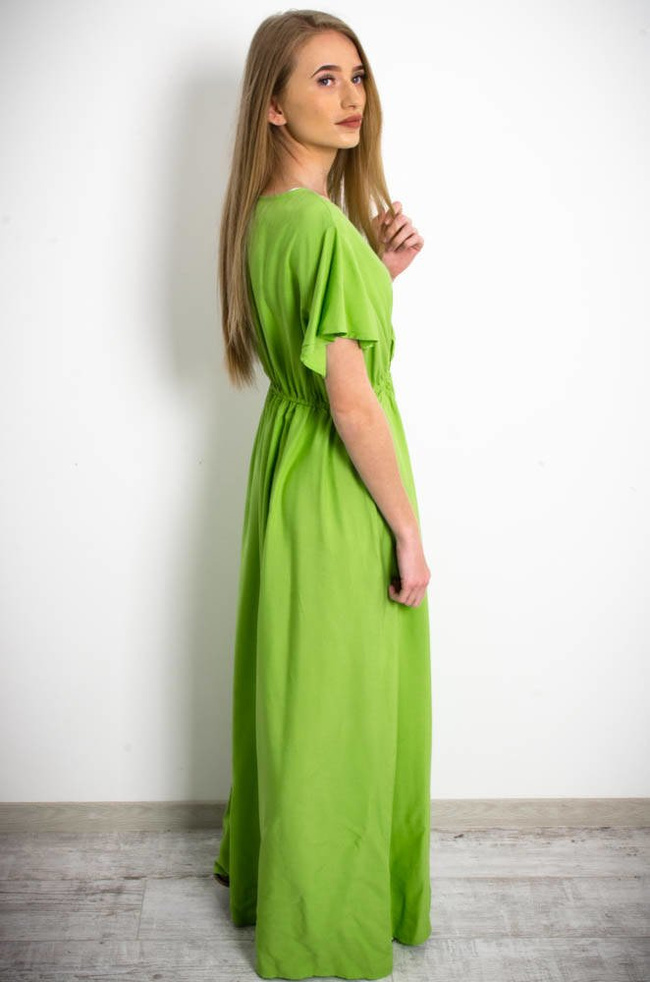 DŁUGA SUKIENKA MAXI Z KOPERTOWYM DEKOLTEM W KOLORZE ZIELONYM