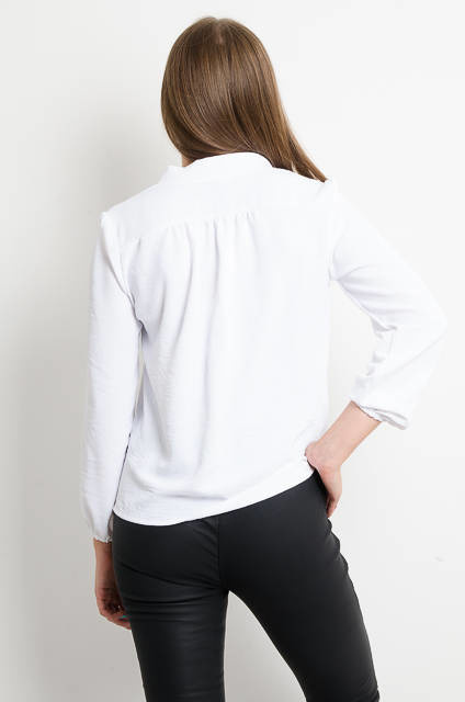 BIAŁA BLUZKA NA DŁUGI RĘKAW Z WIĄZANIEM PRZY DEKOLCIE