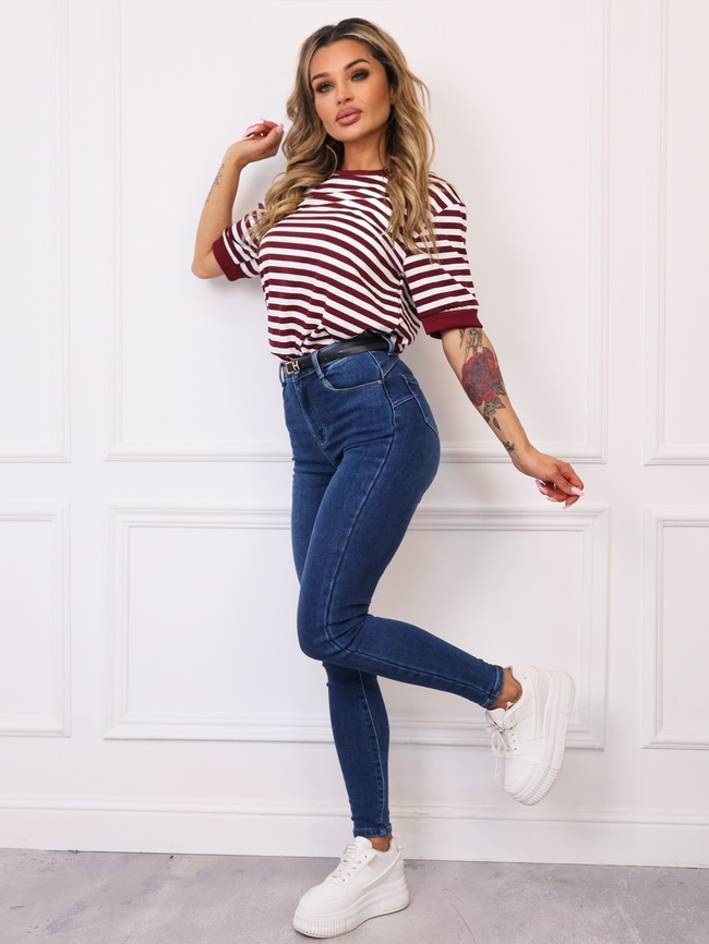 SPODNIE JEANSOWE SKINNY PUSH UP + PASEK- NIEBIESKIE