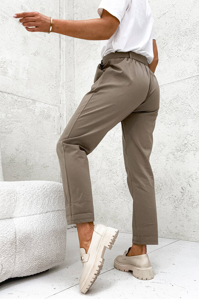 SPODNIE BAWEŁNIANE ONESIZE CARROT Z PASKIEM- BRĄZOWE