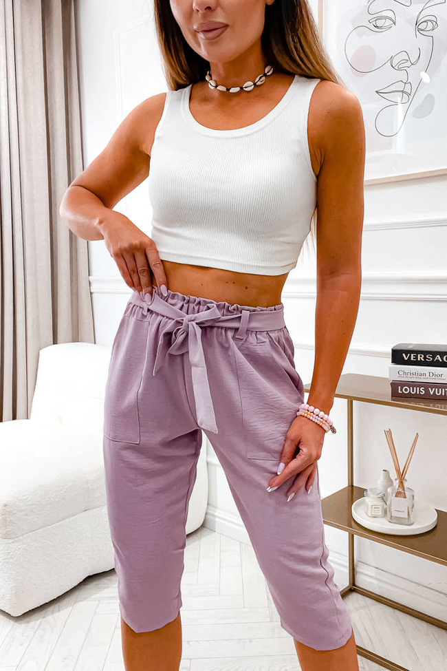 SZORTY BERMUDY Z WIĄZANIEM W PASIE- FIOLETOWE