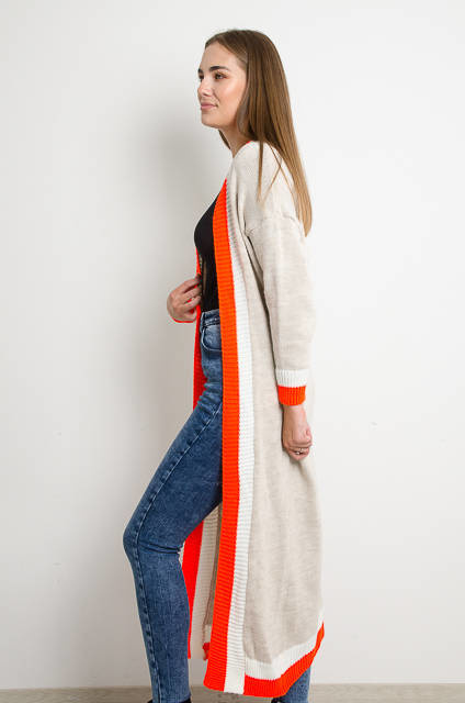 BEŻOWY DŁUGI KARDIGAN SWETER