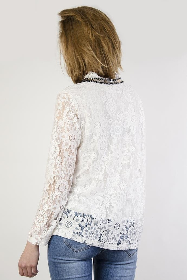 Biała bluzka koronkowa, z efektownym kołnierzykiem