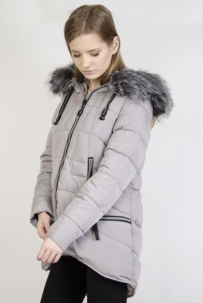 Ocieplana szara asymetryczna kurtka