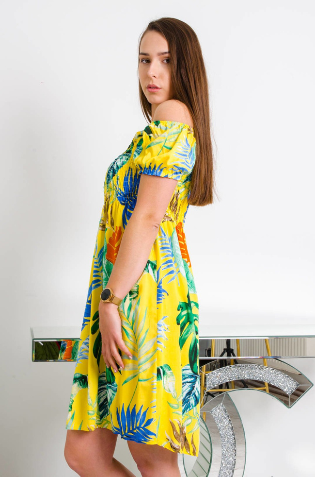 SUKIENKA HISZPANKA Z MOTYWEM KWIATÓW W KOLORZE ŻÓŁTYM