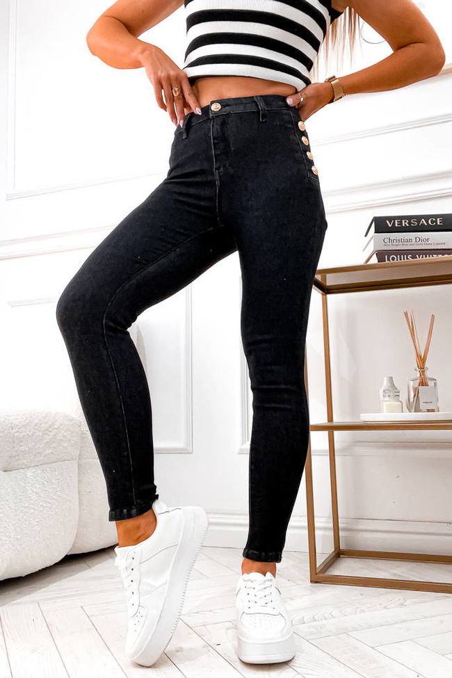 CZARNE SPODNIE Z OZDOBNYMI GUZIKAMI-WYSOKI STAN