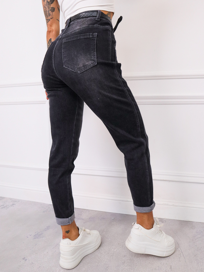 SPODNIE JEANSOWE Z PRZESZYCIAMI I WYSOKIM STANEM- CIEMNOSZARE