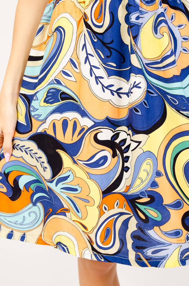 POMARAŃCZOWO-NIEBIESKA WZORZYSTA SUKIENKA 