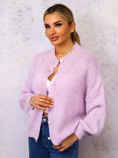 SWETER ZAPINANY NA GUZIKI W SERDUSZKA- FIOLETOWY