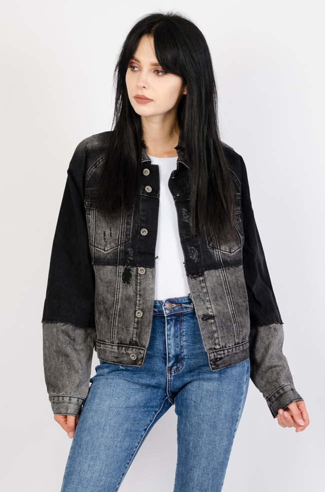 Czarno-szara kurtka jeansowa