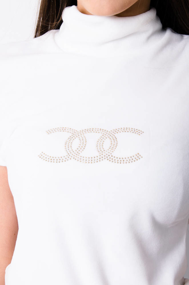 BLUZKA WELUROWA Z CEKINAMI - BIAŁA