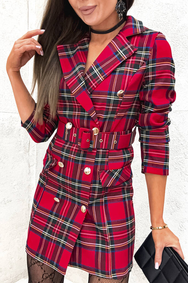 MARYNARKOWA SUKIENKA W KRATĘ Z GUZIKAMI I PASKIEM