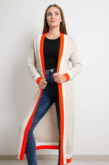 BEŻOWY DŁUGI KARDIGAN SWETER