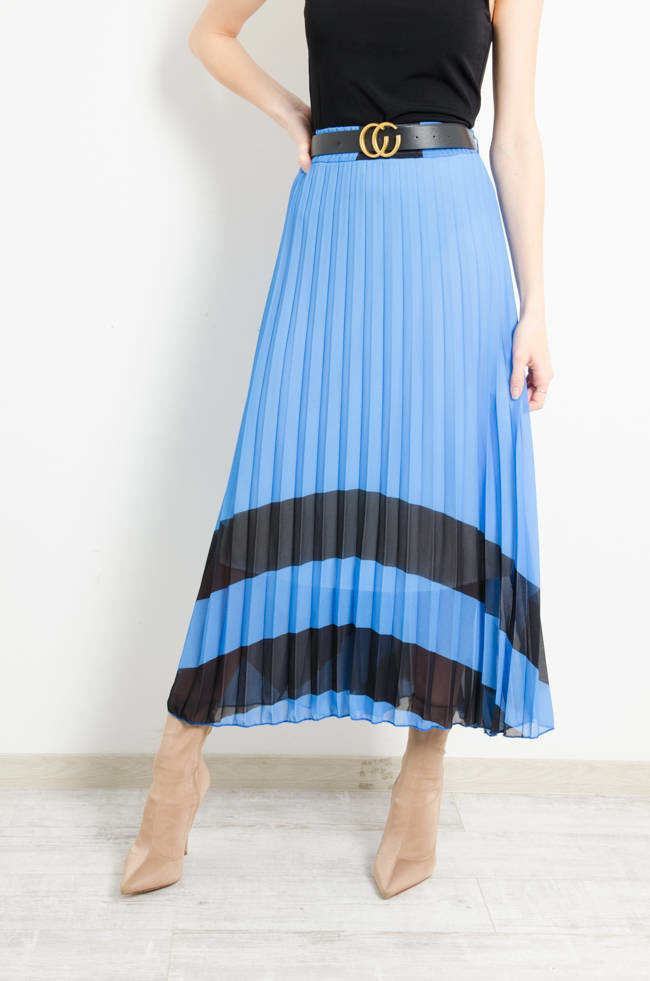 SPÓDNICA PLISOWANA Z PASKIEM - GRANATOWA