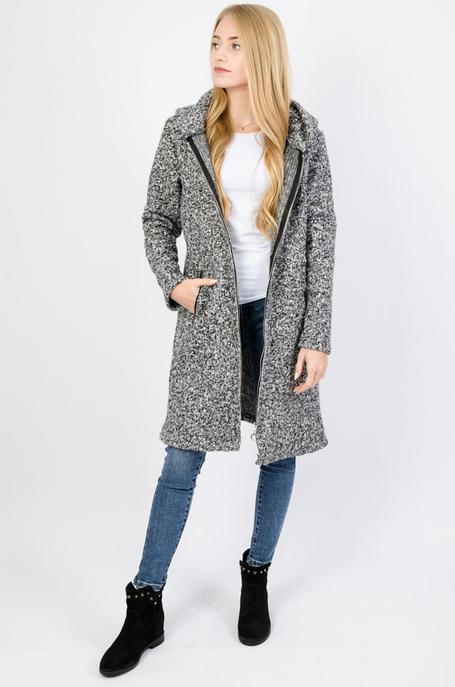 Szary przejściowy płaszcz z kapturem