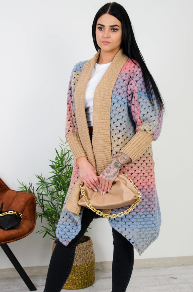 WIOSENNA NARZUTKA MULTICOLOR Z BRĄZOWYM ŚCIĄGACZEM-NIEBIESKA