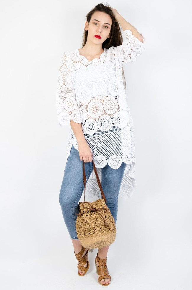 BIAŁA ASYMETRYCZNA TUNIKA AŻUROWA
