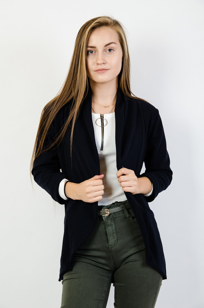 Granatowa narzuta-marynarka z zakładką