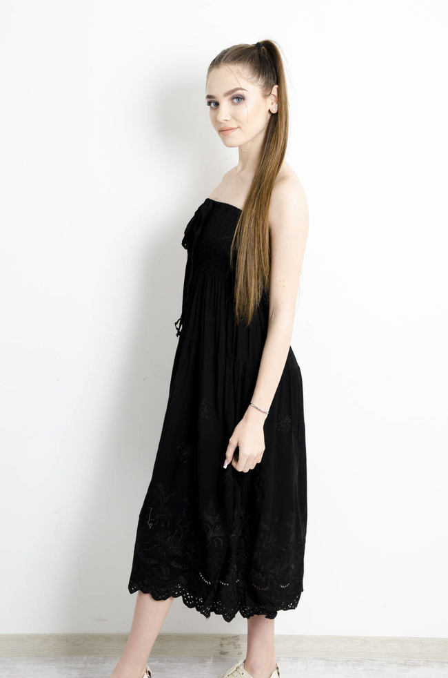 SUKIENKA MIDI Z WIĄZANIEM NA SZYJĘ - CZARNA