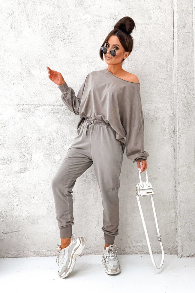 KOMPLET OVERSIZE SPODNIE+ BLUZA- BRĄZOWY