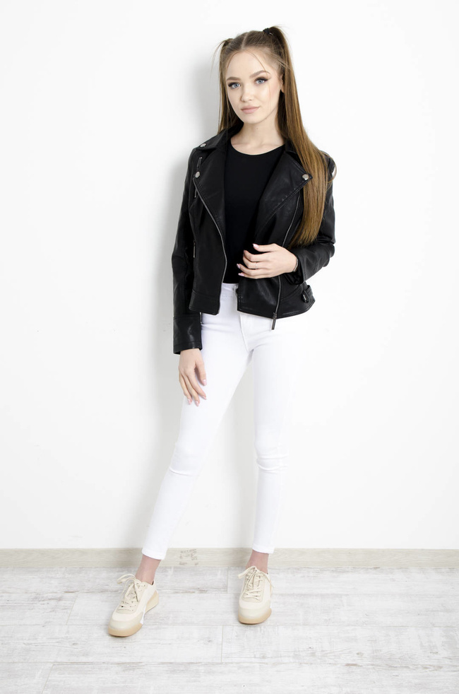 KURTKA RAMONESKA Z IMITACJI SKÓRY - CZARNA