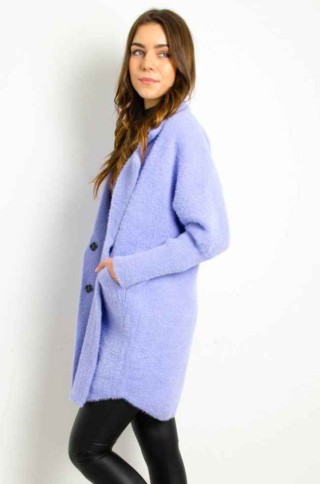 PŁASZCZ DŁUGI WEŁNIANY ALPAKA- JASNO-FIOLETOWY