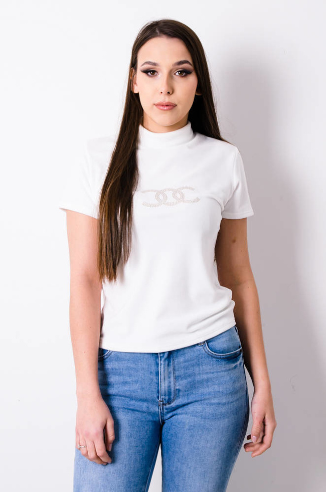 BLUZKA WELUROWA Z CEKINAMI - BIAŁA