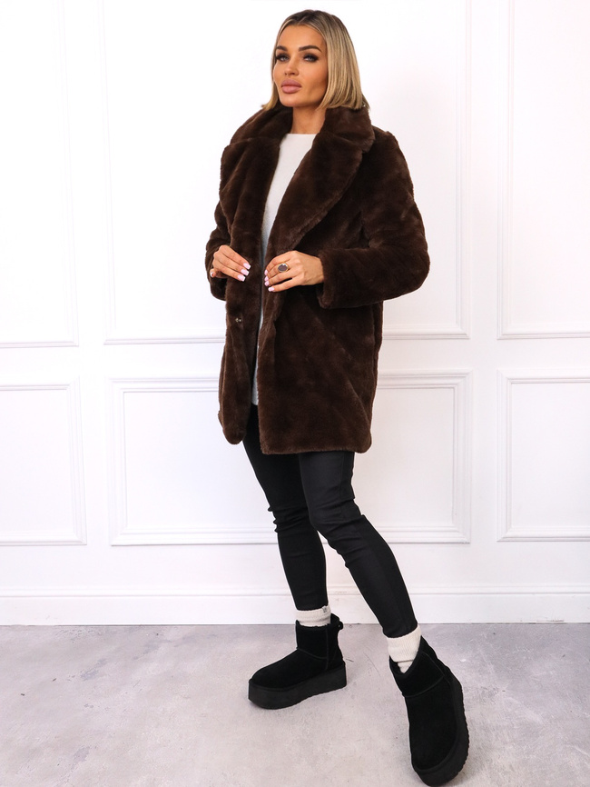 PŁASZCZ FUTRZANY Z KOŁNIERZEM- CZEKOLADOWY